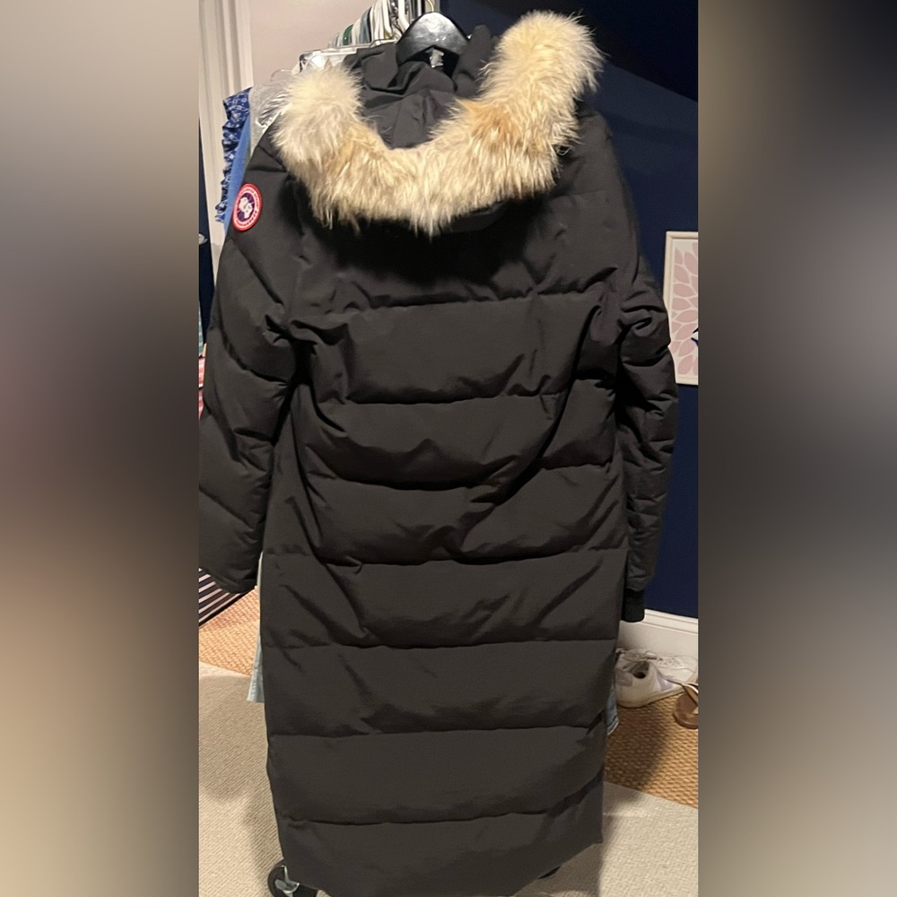 Canada Goose Black Long Down Puffer Coat with Fur-Trim Hood - Picture 7 of 8